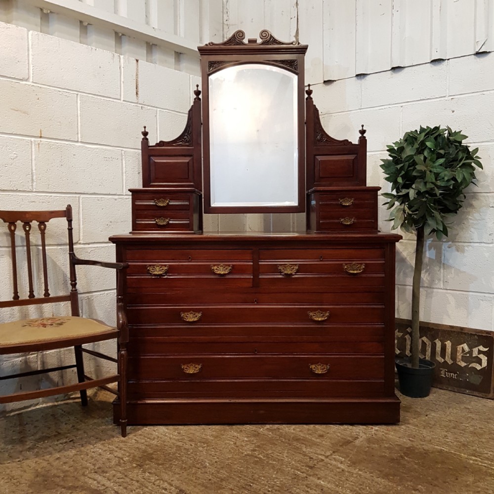 ANTIQUE ART NOUVEAU MAHOGANY DRESSING TABLE CHEST C1890