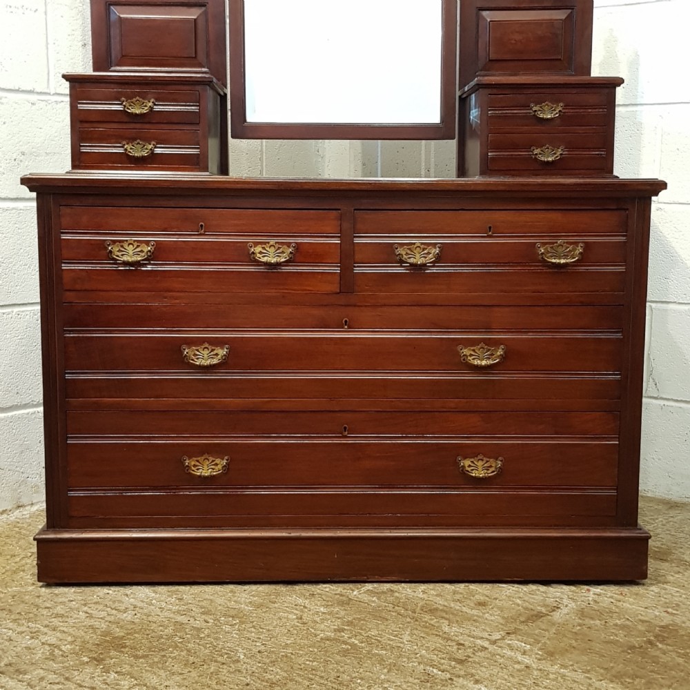 ANTIQUE ART NOUVEAU MAHOGANY DRESSING TABLE CHEST C1890 View V