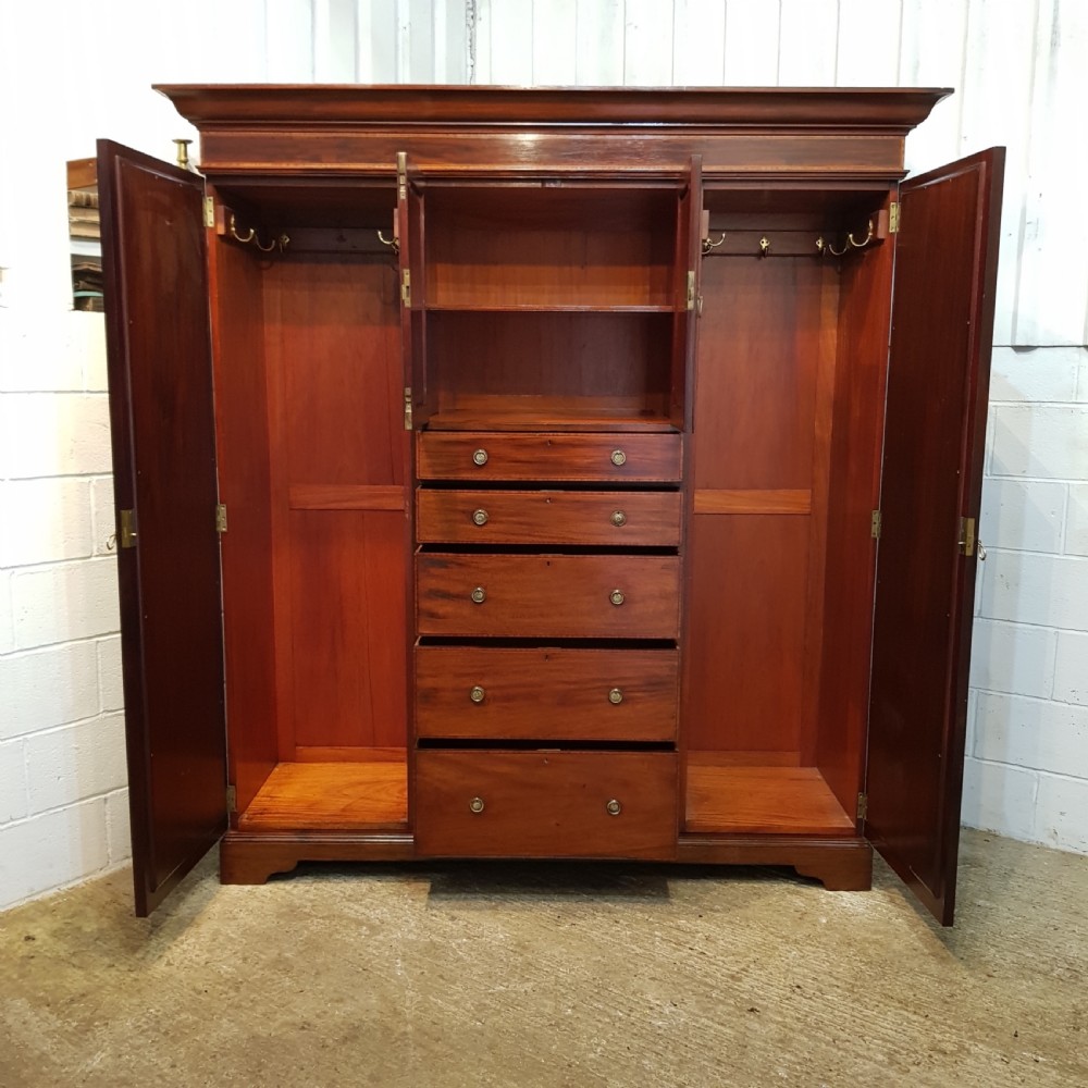 ANTIQUE EDWARDIAN INLAID MAHOGANY TRIPLE  WARDROBE C1900 View VII