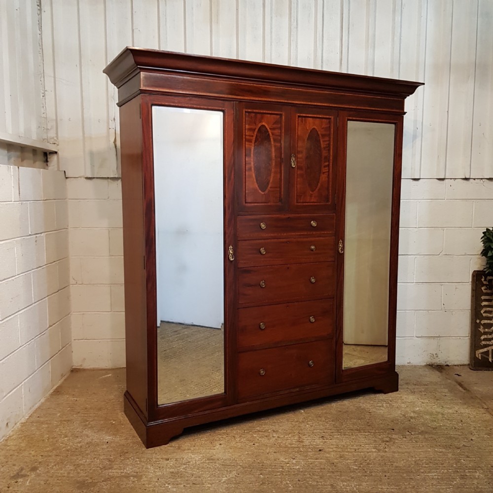 ANTIQUE EDWARDIAN INLAID MAHOGANY TRIPLE  WARDROBE C1900 View VIII
