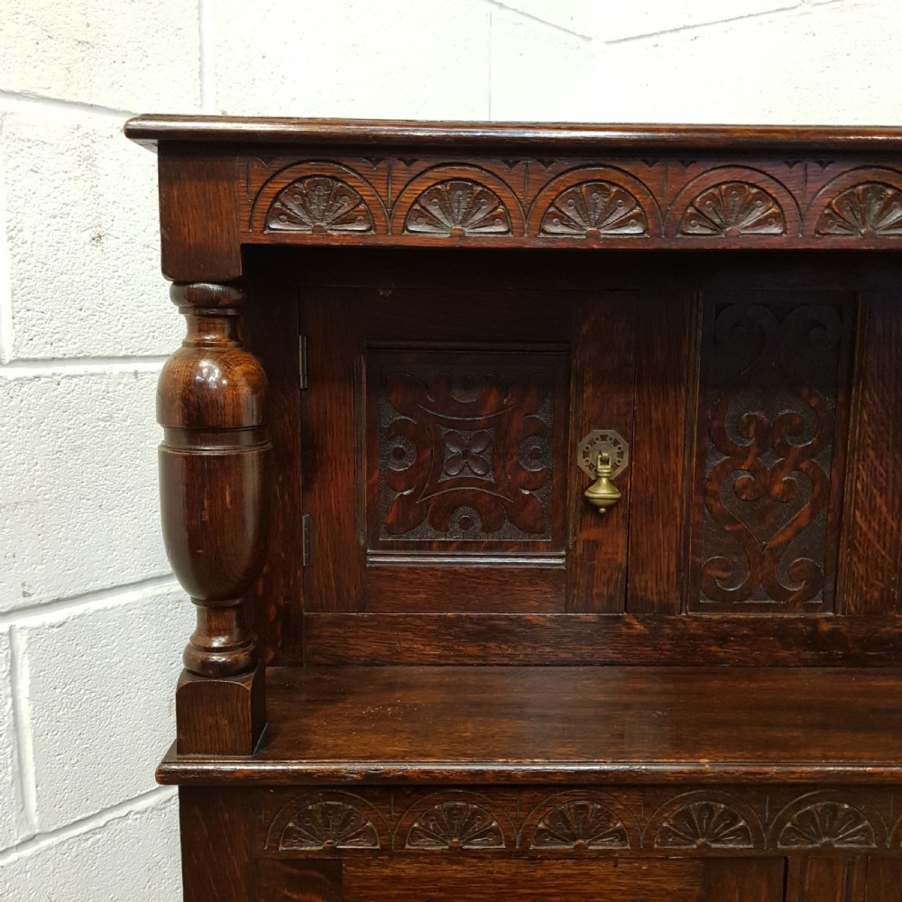 ANTIQUE EDWARDIAN CARVED OAK DWARF COURT CUPBOARD C190 View IV