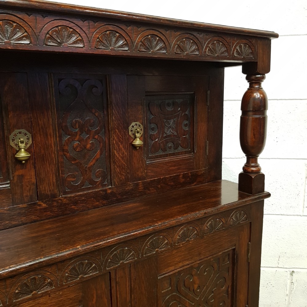 ANTIQUE EDWARDIAN CARVED OAK DWARF COURT CUPBOARD C190 View VI