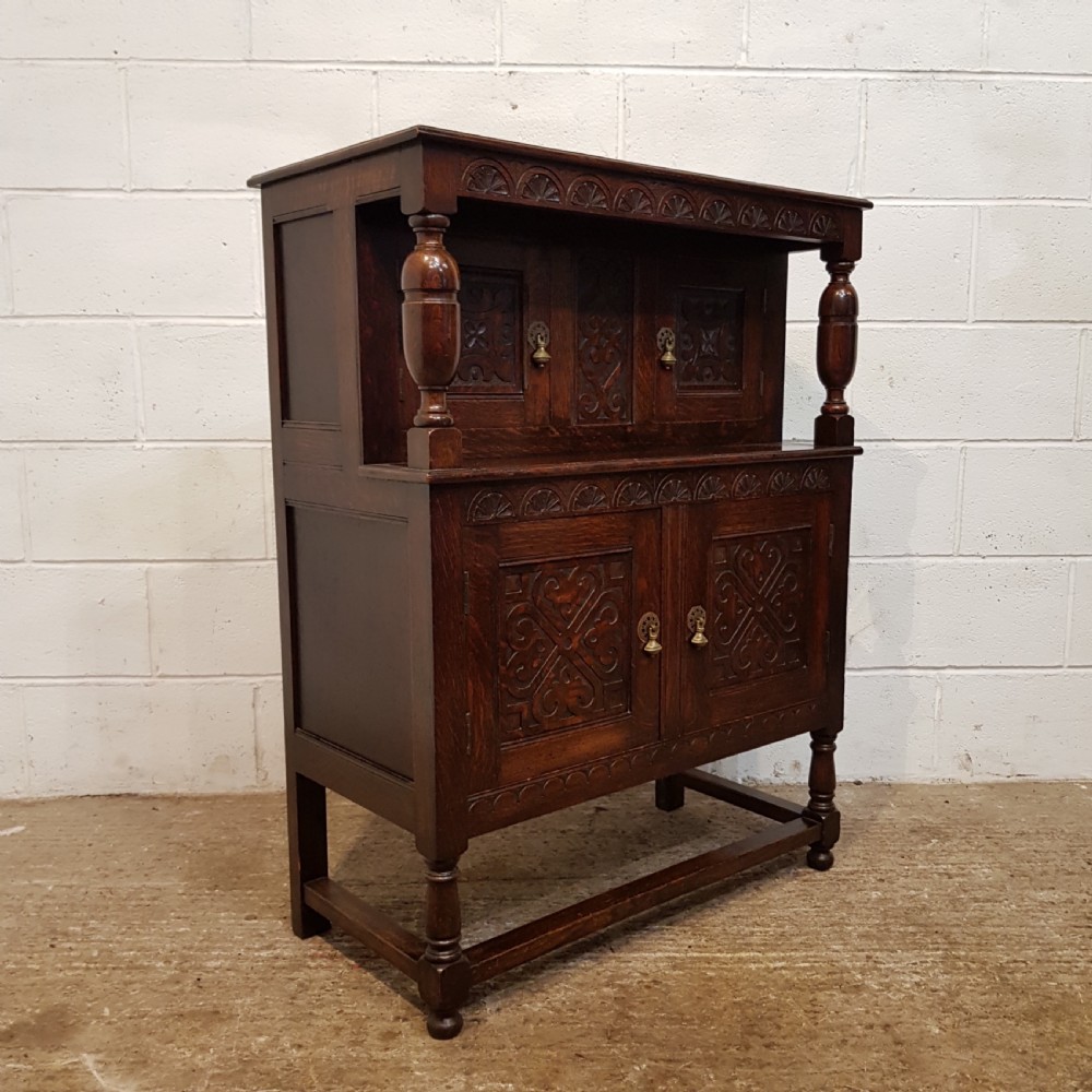 ANTIQUE EDWARDIAN CARVED OAK DWARF COURT CUPBOARD C190 View VII