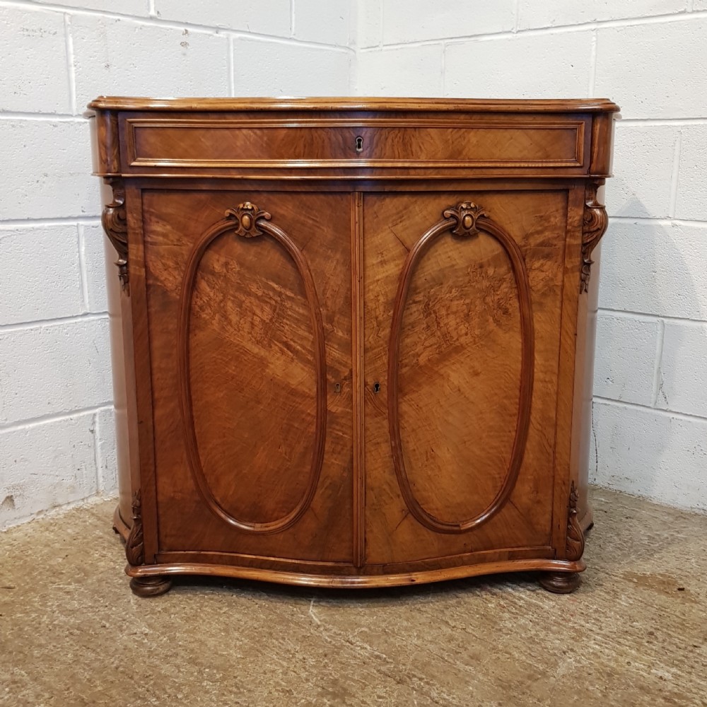 ANTIQUE LATE VICTORIAN BURR WALNUT SERPENTINE SHAPED CHIFFONIER C1890 View III