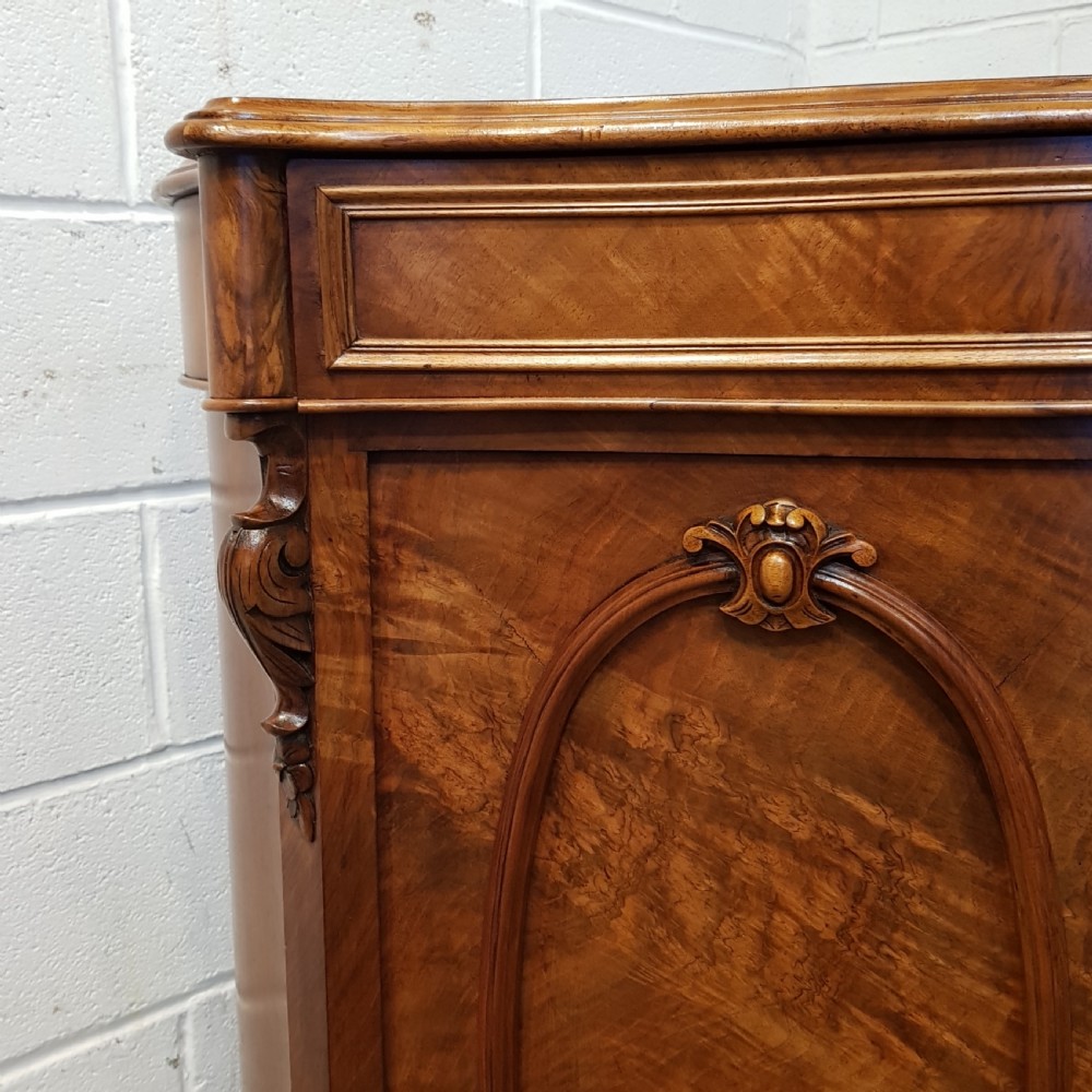 ANTIQUE LATE VICTORIAN BURR WALNUT SERPENTINE SHAPED CHIFFONIER C1890 View V