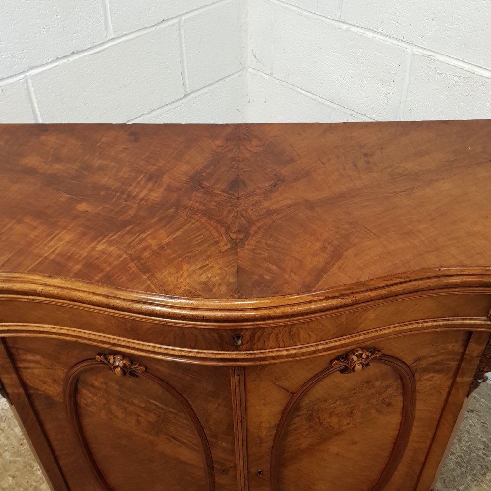 ANTIQUE LATE VICTORIAN BURR WALNUT SERPENTINE SHAPED CHIFFONIER C1890 View VII