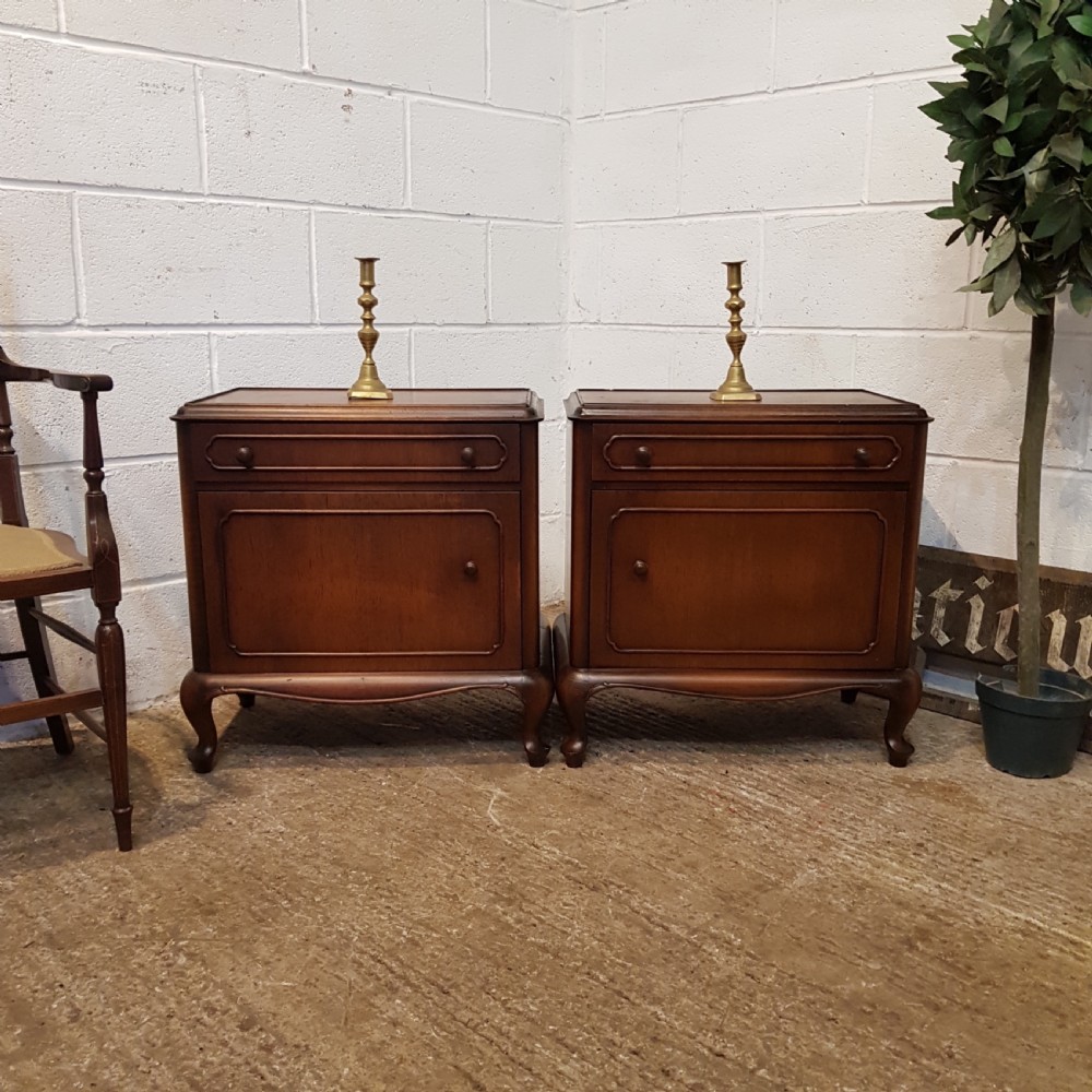 ANTIQUE PAIR FRENCH WALNUT BEDSIDE CABINETS C1920