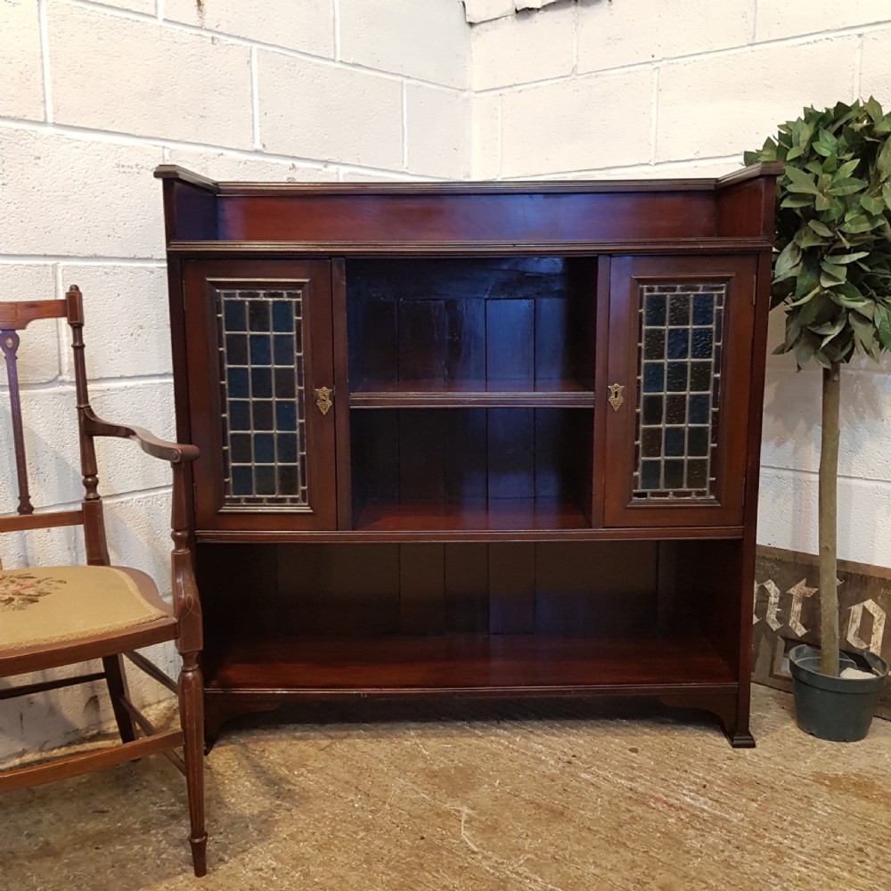 ANTIQUE ARTS & CRAFTS MAHOGANY OPEN BOOKCASE C1890