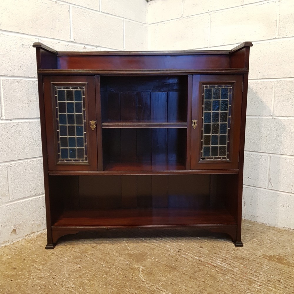 ANTIQUE ARTS & CRAFTS MAHOGANY OPEN BOOKCASE C1890 View II