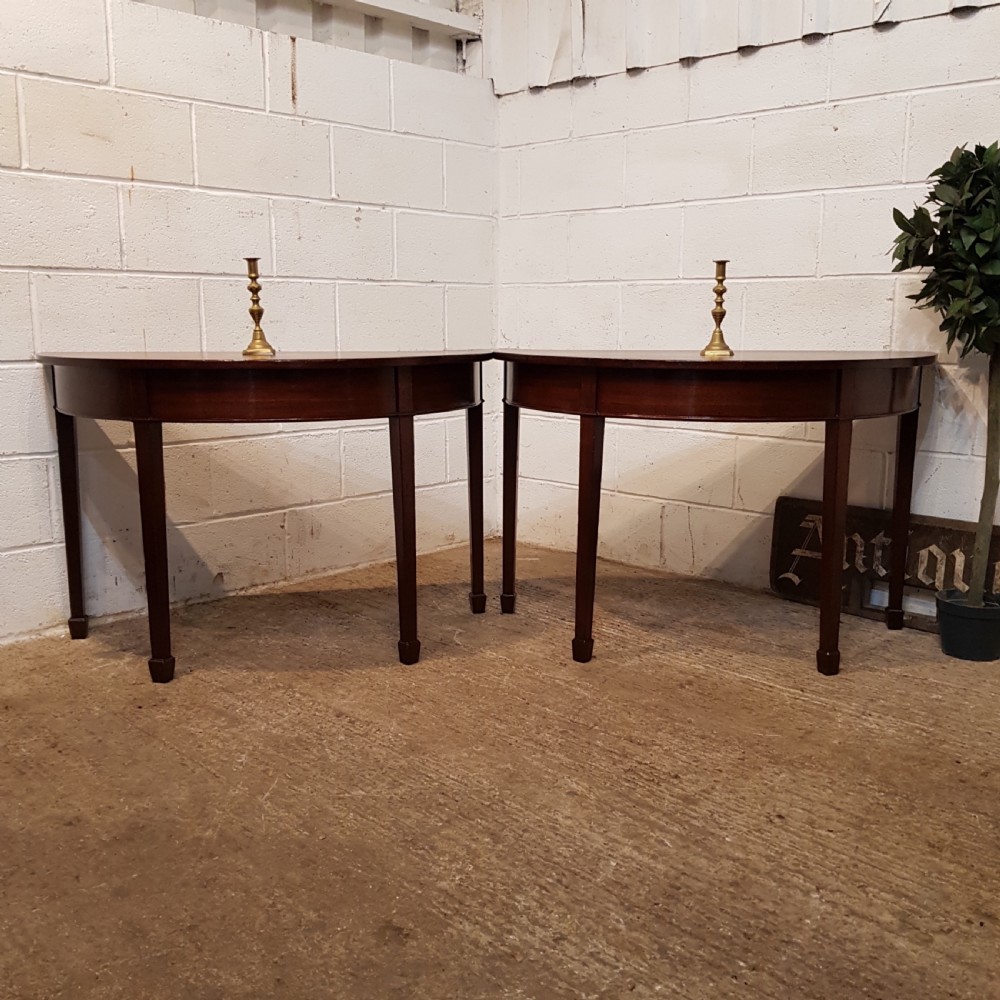 ANTIQUE PAIR REGENCY MAHOGANY DEMI LUNE TABLES C1820
