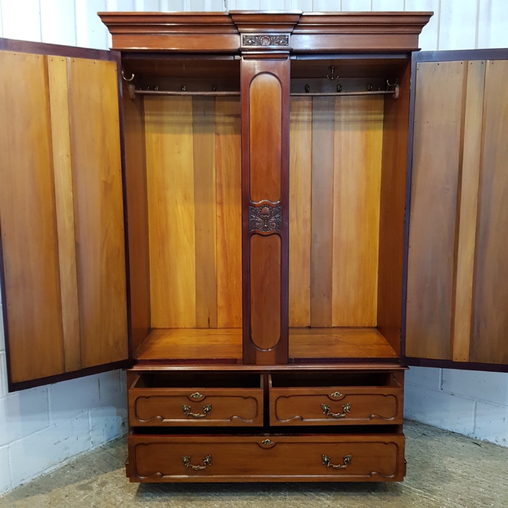 ANTIQUE ART NOUVEAU MAHOGANY DOUBKE WARDROBE C1890 View VI