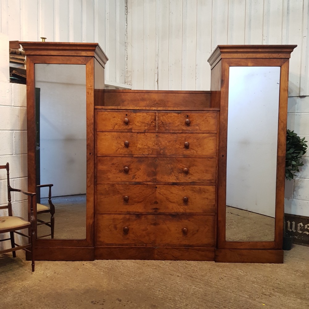 ANTIQUE VICTORIAN BURR WALNUT CENTRY WARDROBE C1880
