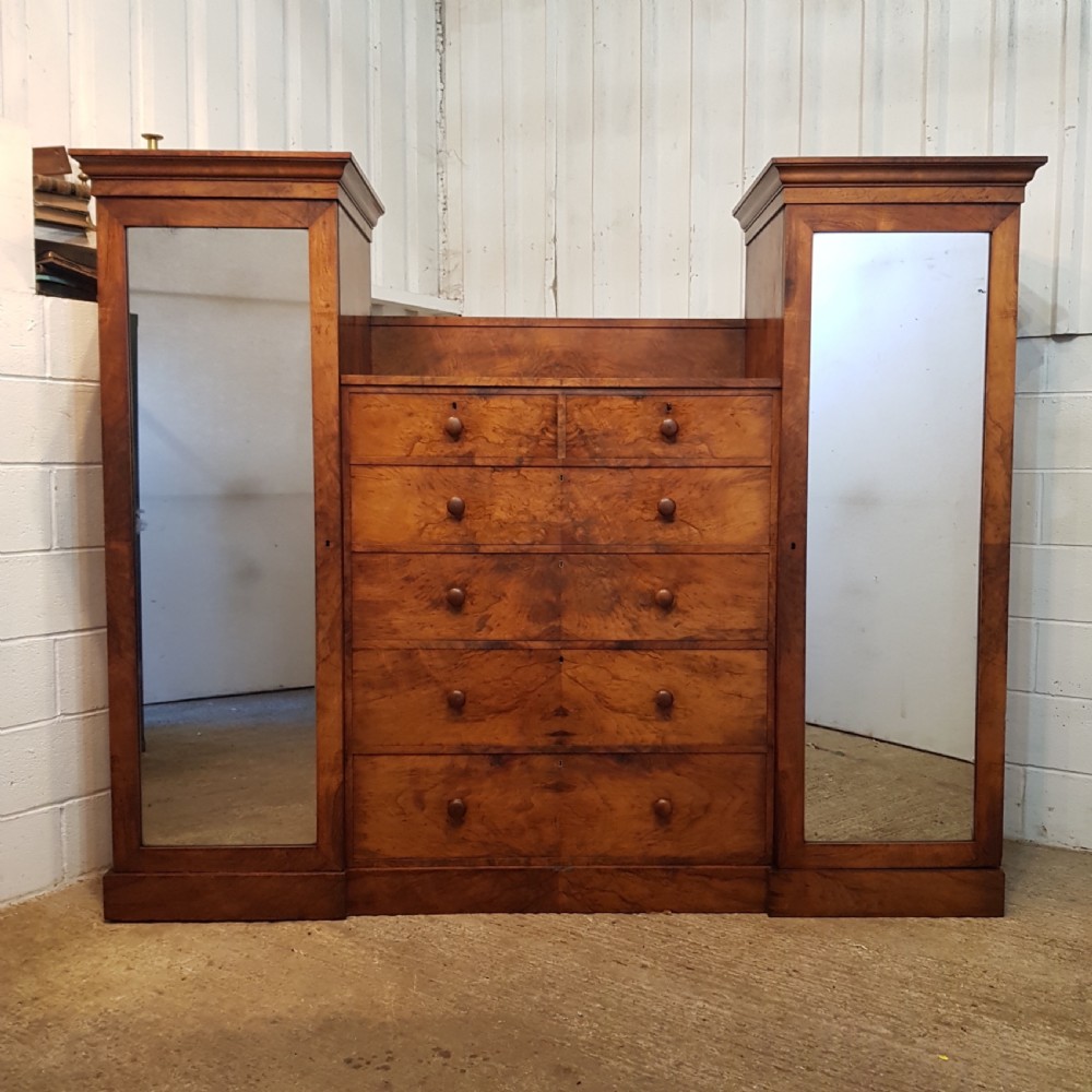 ANTIQUE VICTORIAN BURR WALNUT CENTRY WARDROBE C1880 View II