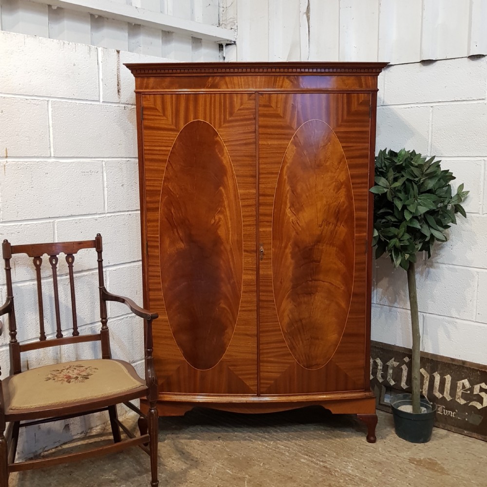 ANTIQUE EDWARDIAN MAHOGANY BOW FRONT TALL BOY CABINET C1900 