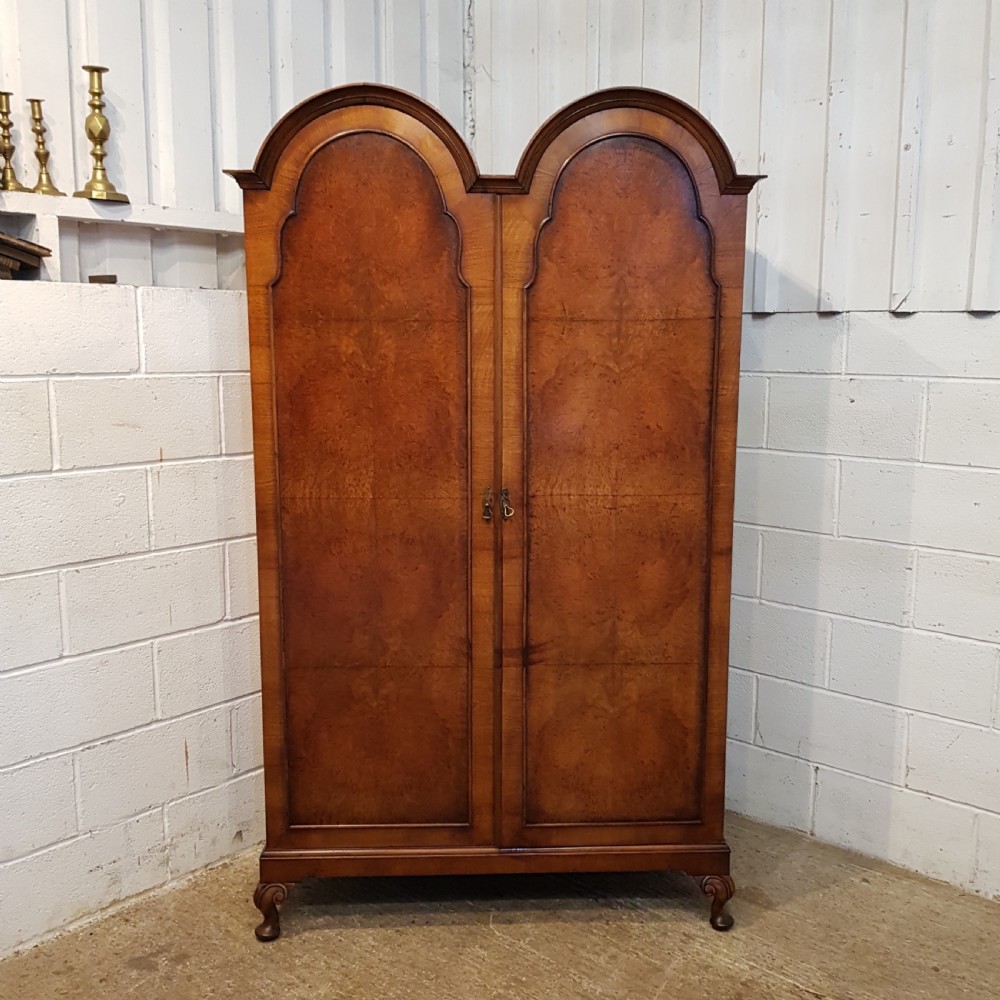 ANTIQUE BURR WALNUT DOUBLE DOME TOP DOUBLE WARDROBE C1920 View II