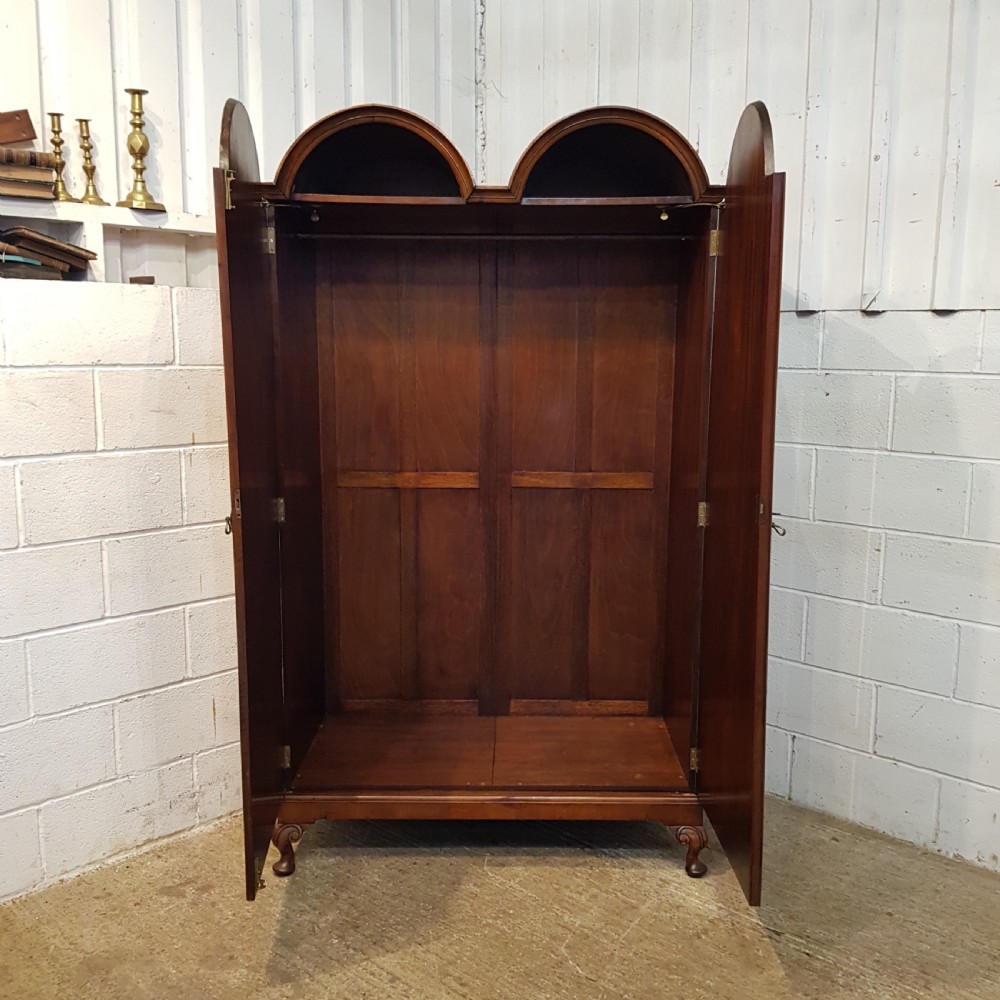 ANTIQUE BURR WALNUT DOUBLE DOME TOP DOUBLE WARDROBE C1920 View IV