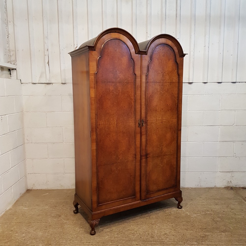 ANTIQUE BURR WALNUT DOUBLE DOME TOP DOUBLE WARDROBE C1920 View VI