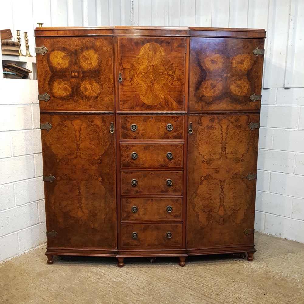 ANTIQUE BURR WALNUT TRIPLE WARDROBE C1920 View II