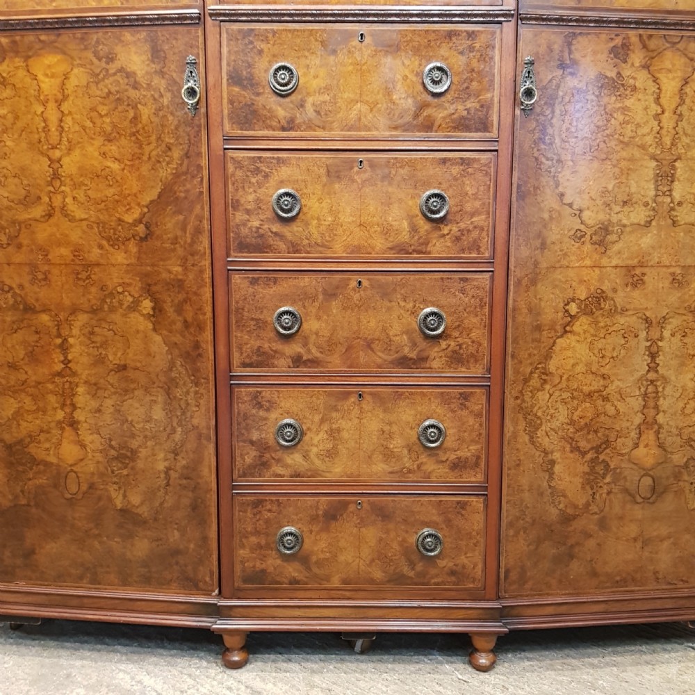 ANTIQUE BURR WALNUT TRIPLE WARDROBE C1920 View V