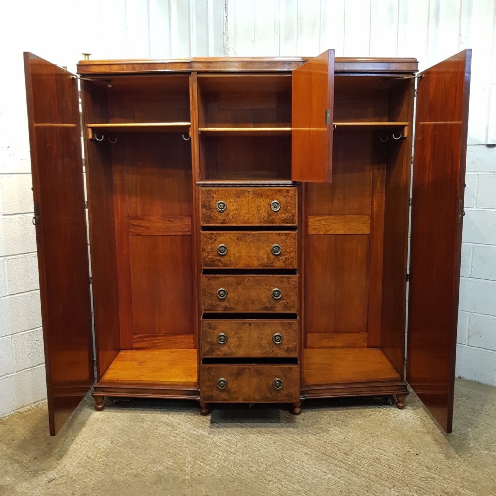 ANTIQUE BURR WALNUT TRIPLE WARDROBE C1920 View VI
