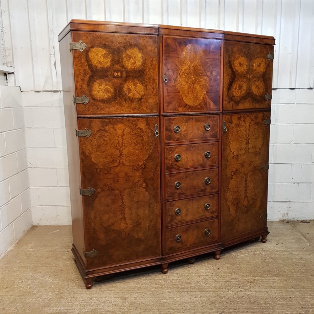 ANTIQUE BURR WALNUT TRIPLE WARDROBE C1920 View VII