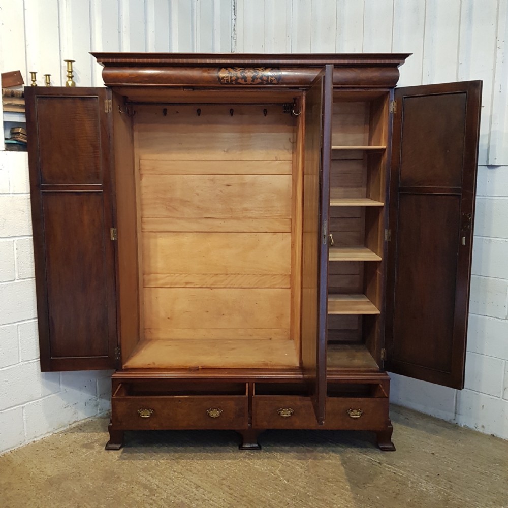 ANTIQUE EDWARDIAN INLAID BURR WALNUT TRIPLE WARDROBE C 1900 View VII