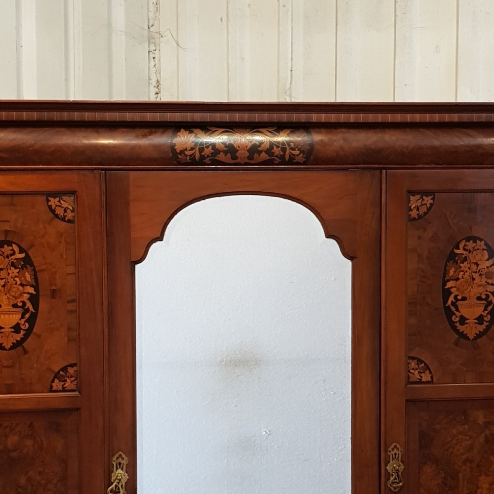 ANTIQUE EDWARDIAN INLAID BURR WALNUT TRIPLE WARDROBE C 1900 View VIII