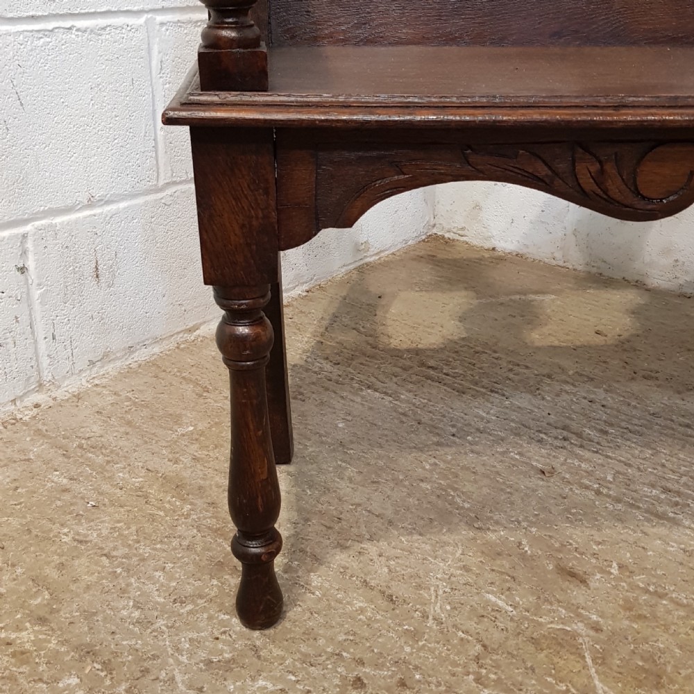 ANTIQUE VICTORIAN CARVED OAK SMALL HALL SEAT BENCH C1880 View V