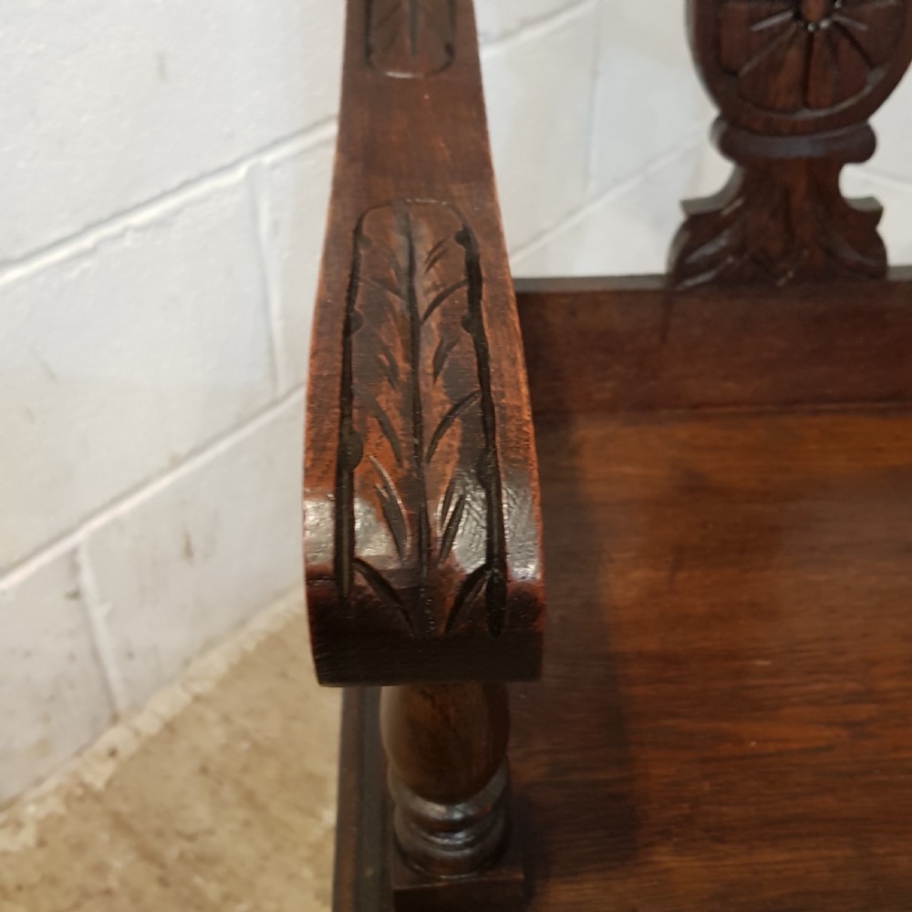ANTIQUE VICTORIAN CARVED OAK SMALL HALL SEAT BENCH C1880 View VI