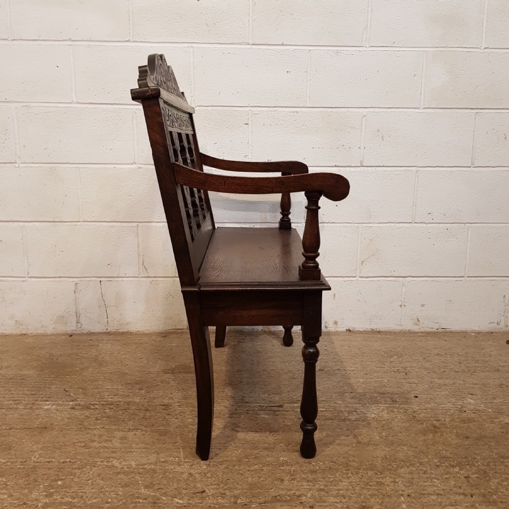 ANTIQUE VICTORIAN CARVED OAK SMALL HALL SEAT BENCH C1880 View IX