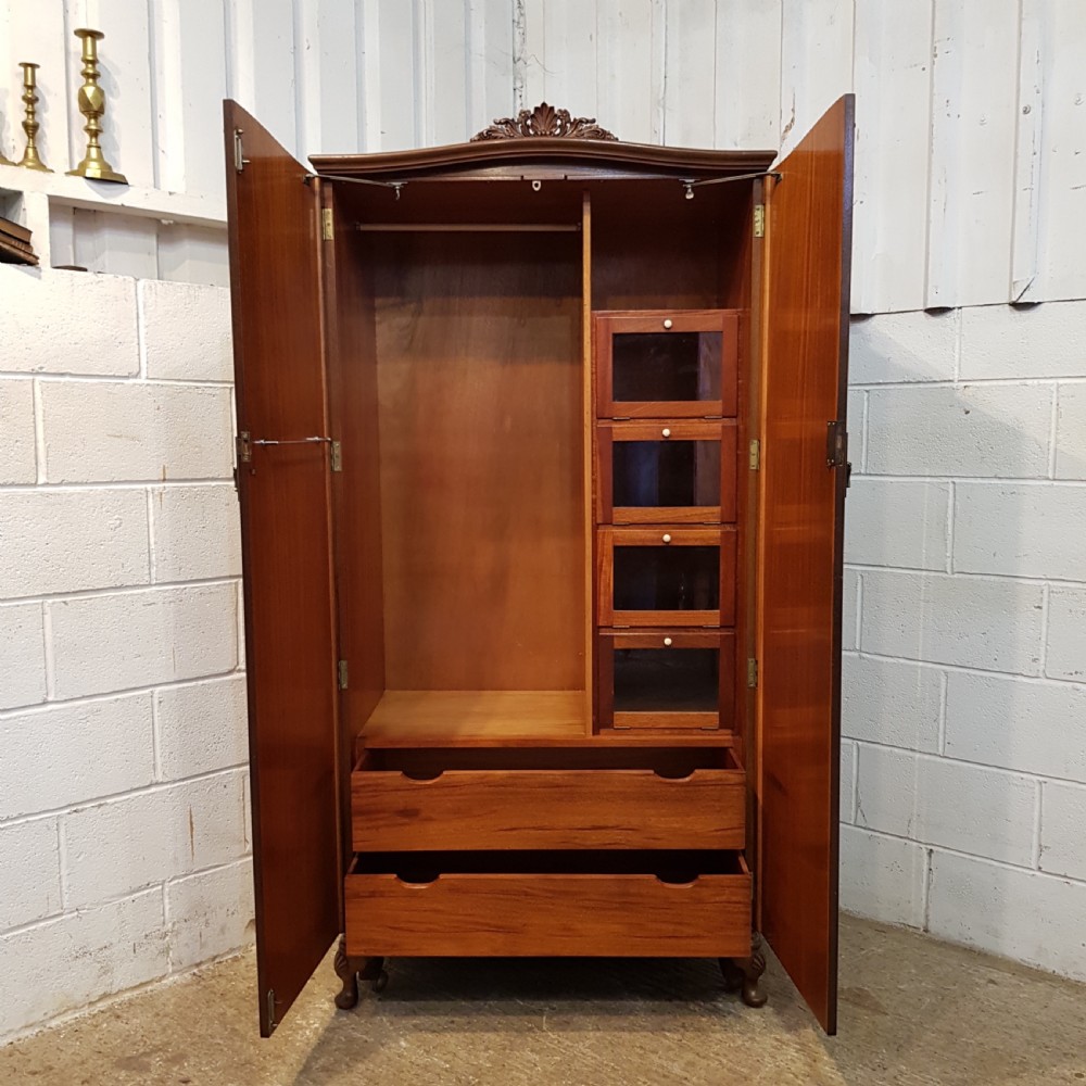 ANTIQUE PAIR MAHOGANY LADIES & GENTS WARDROBES C1920 View X