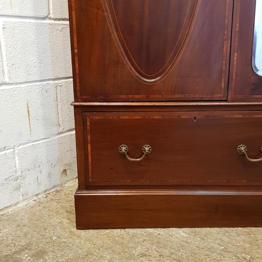 ANTIQUE EDWARDIAN MAHOGANY INLAID TRIPLE WARDROBE C1900 View II