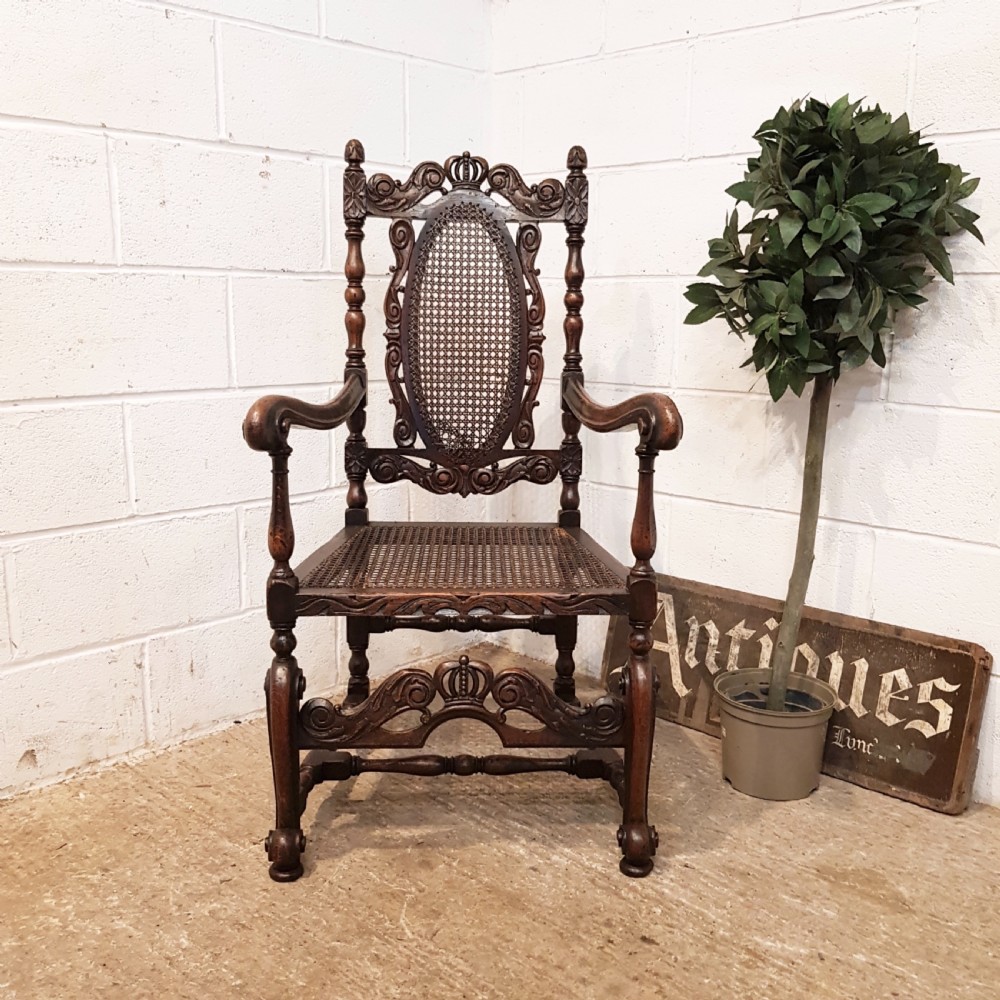 ANTIQUE 19TH CENTURY FRENCH CARVED OAK ARMCHAIR C1880