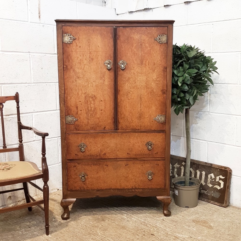 ANTIQUE QUEEN ANNE BURR WALNUT TALLBOY C1920