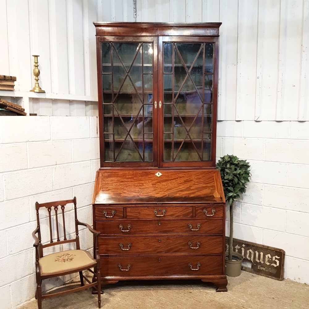 ANTIQUE REGENCY MAHOGANY ASTRAGAL GLAZED BUREAU BOOKCASE C1820