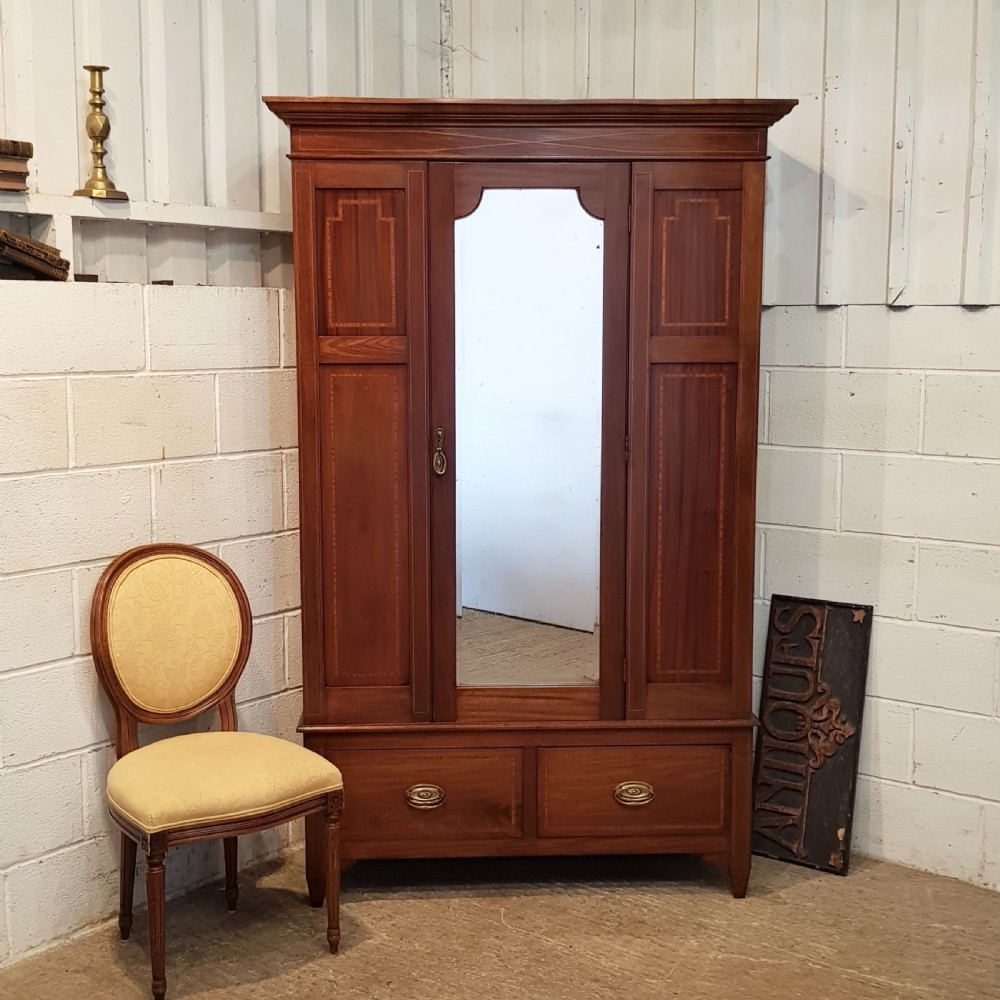 ANTIQUE EDWARDIAN MAHOGANY IN,AID WARDROBE C1900