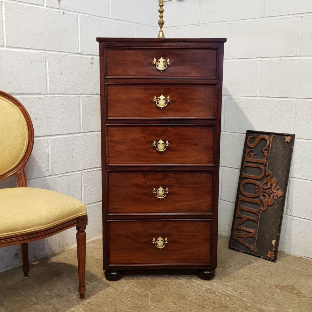 ANTIQUE REGENCY MAHOGANY TALL NARROW CHEST OF DRAWERS C1820