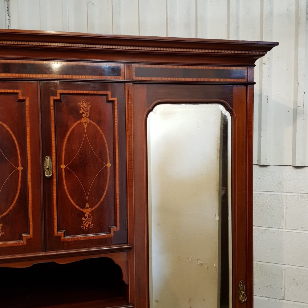ANTIQUE EDWARDIAN INLAID MAHOGANY TRIPLE WARDROBE C1900 View IV