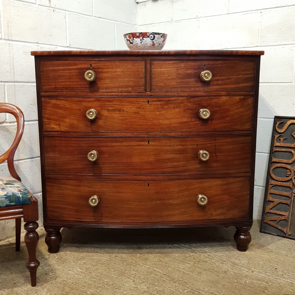 ANTIQUE REGENCY MAHOGANY BOW FRONT CHEST OF DRAWERS C1820