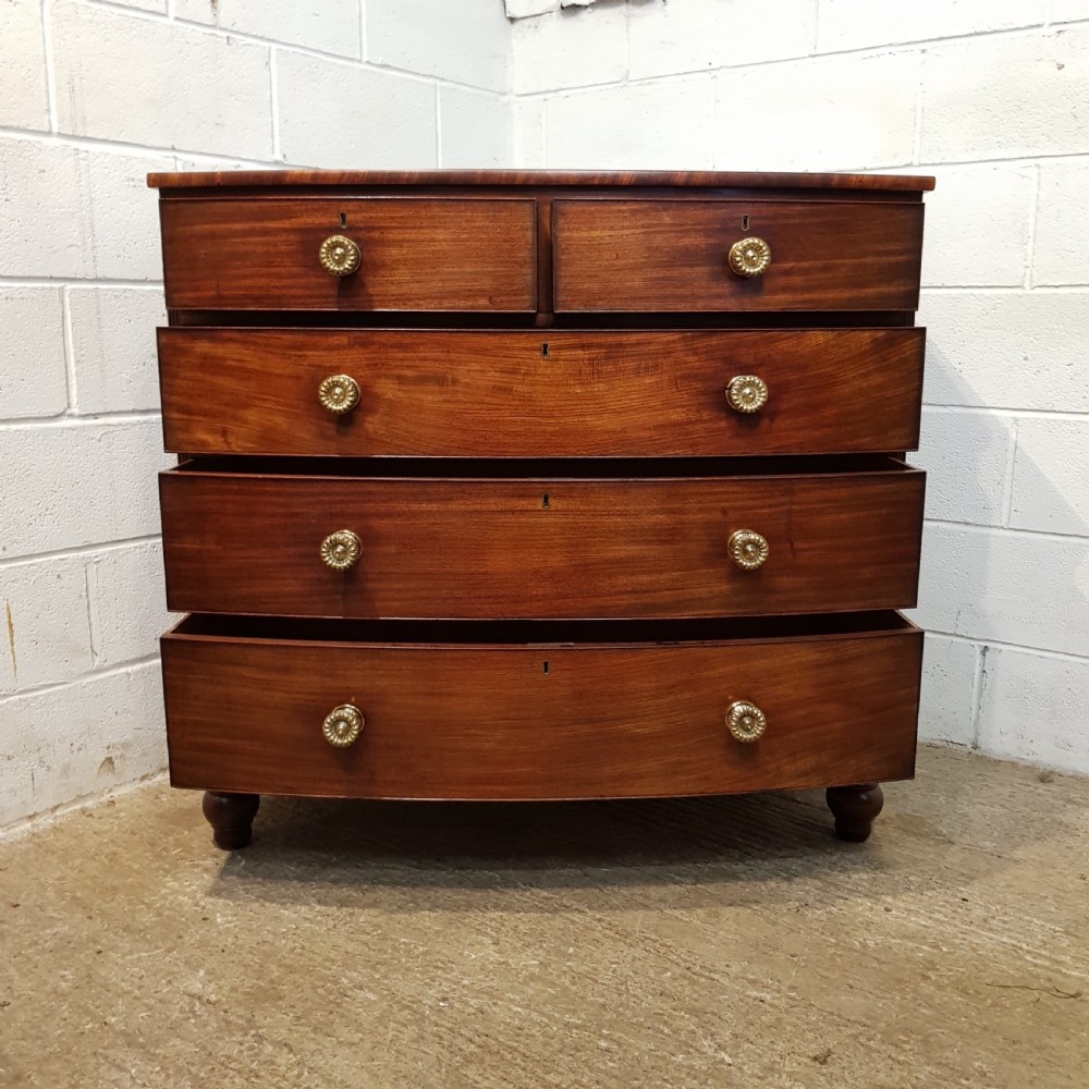 ANTIQUE REGENCY MAHOGANY BOW FRONT CHEST OF DRAWERS C1820 View V