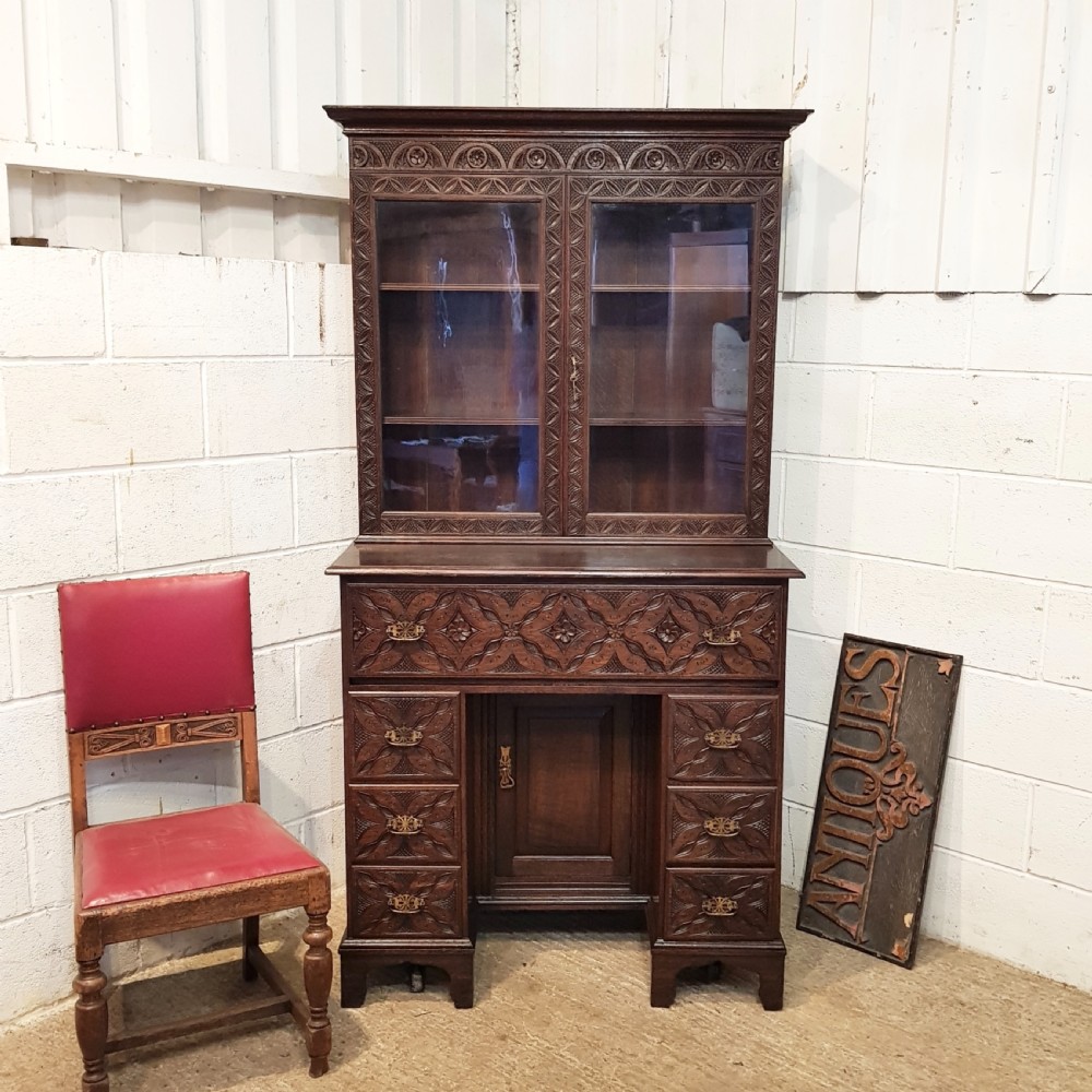 ANTIQUE LATE 18TH CENTURY OAK SECRETAIRE BOOKCASE C1780