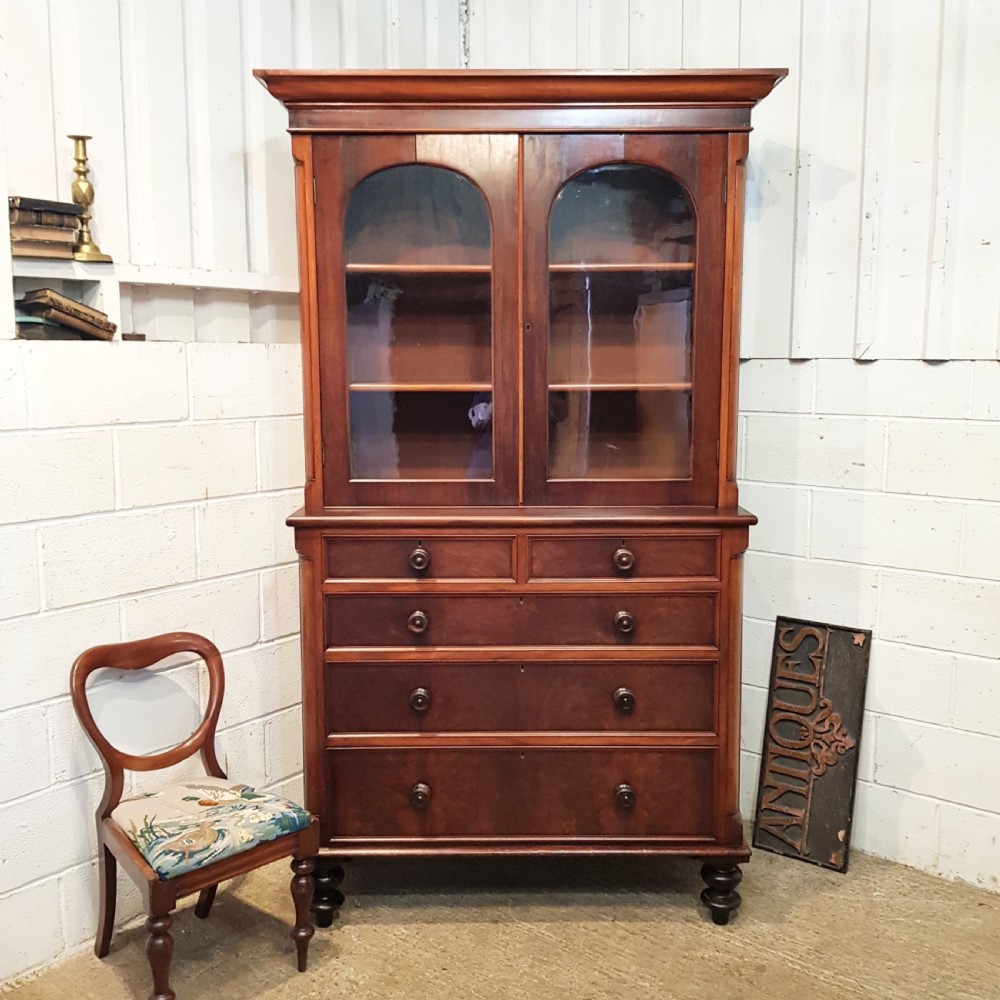 ANTIQUE VICTORIAN MAHOGANY BOOKCASE ON CHEST C1880