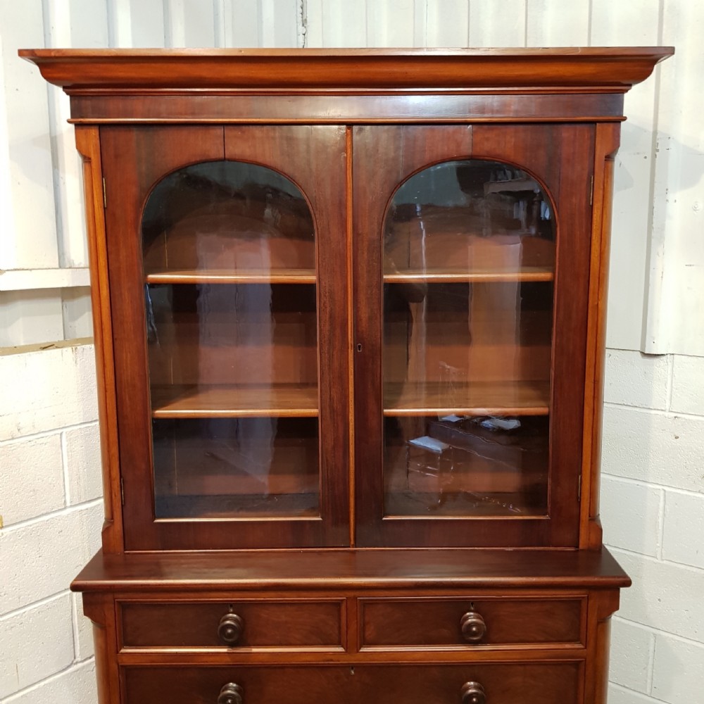 ANTIQUE VICTORIAN MAHOGANY BOOKCASE ON CHEST C1880 View II