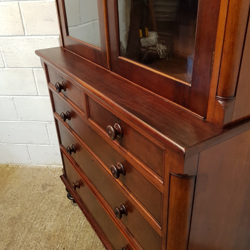 ANTIQUE VICTORIAN MAHOGANY BOOKCASE ON CHEST C1880 View III