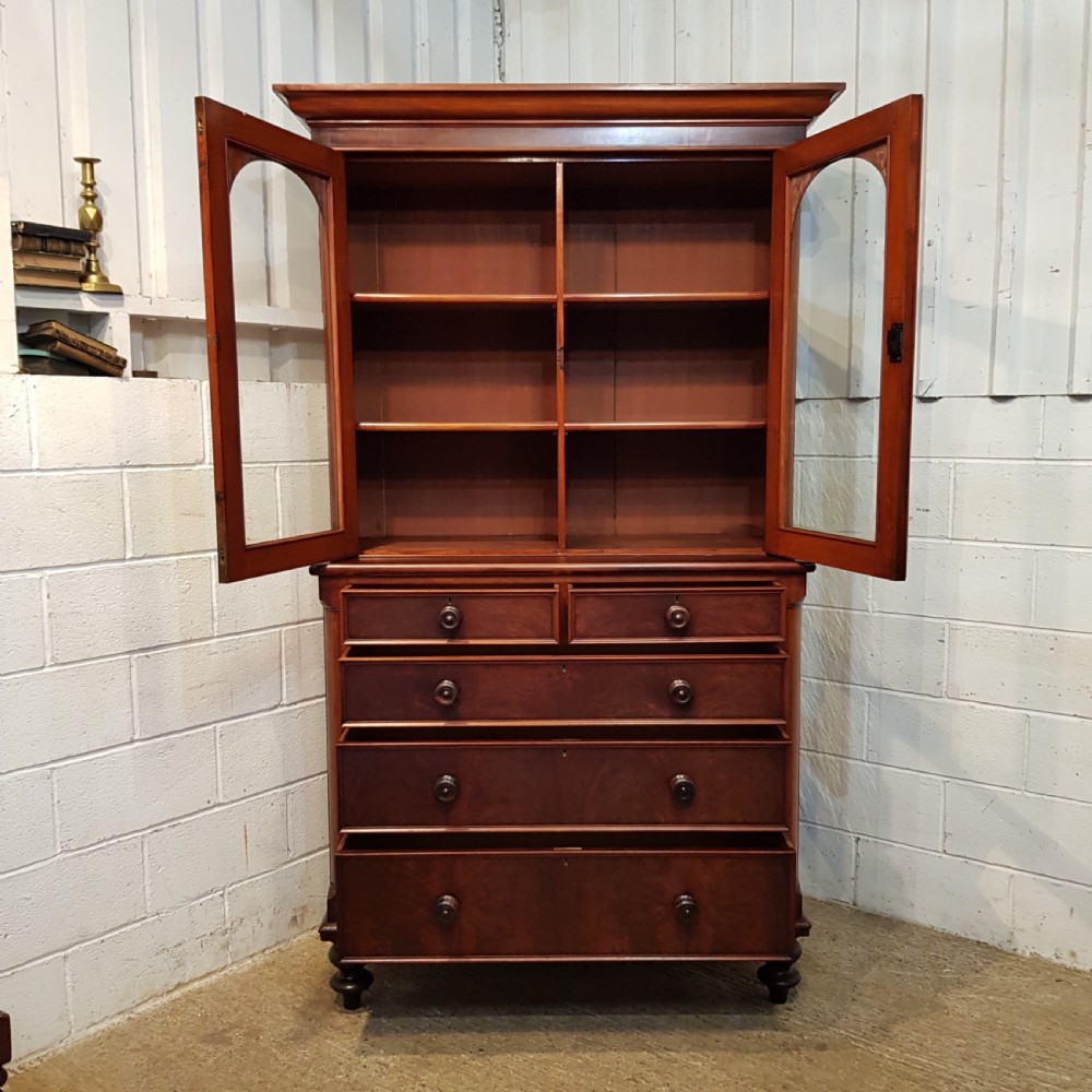 ANTIQUE VICTORIAN MAHOGANY BOOKCASE ON CHEST C1880 View V