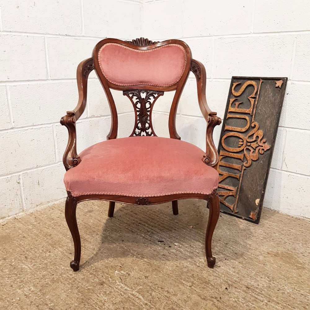 ANTIQ EDWARDIAN MAHOGANY SALON CHAIR C1900