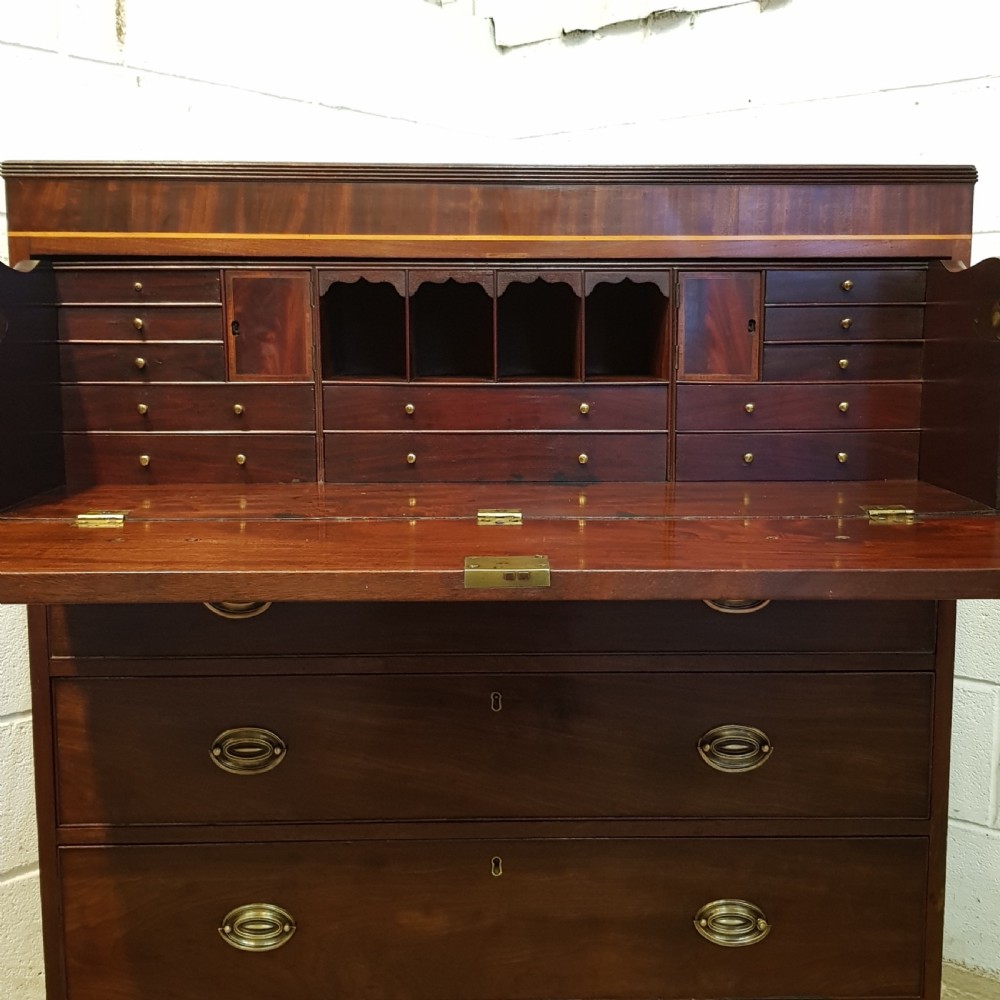 ANTIQUE REGENCY MAHOGANY SECRETAIRE CHEST OF DRAWERS C1820 View III