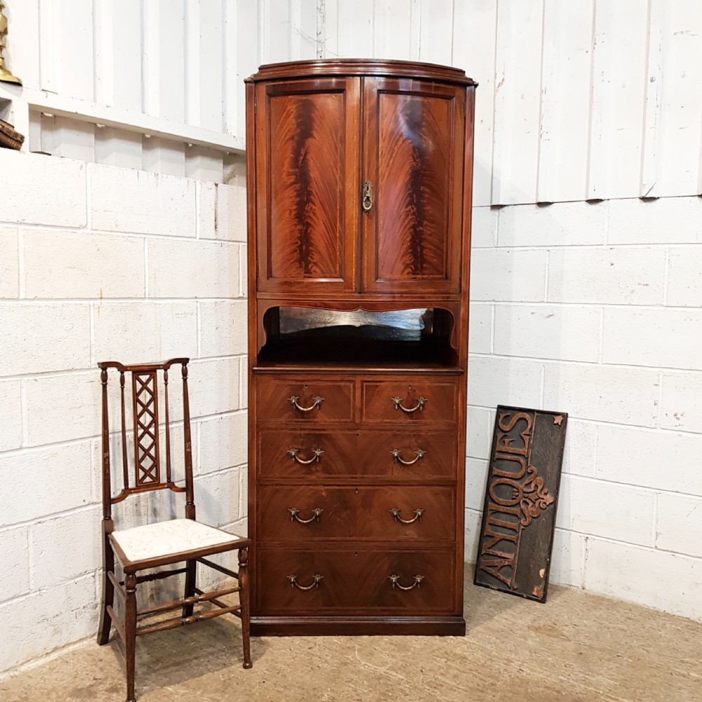 ANTIQUE LATE VICTORIAN BOW FRONT MAHOGANY TALL BOY C1890