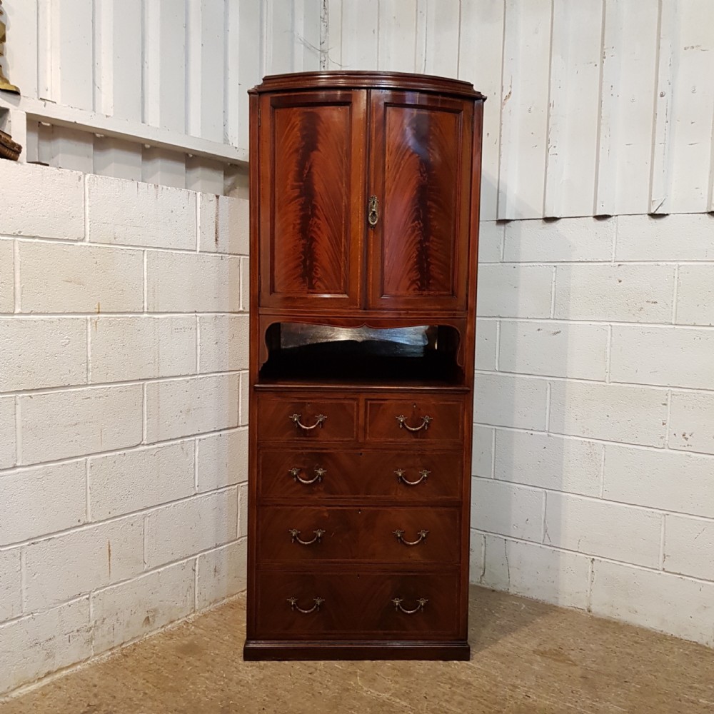 ANTIQUE LATE VICTORIAN BOW FRONT MAHOGANY TALL BOY C1890 View VIII