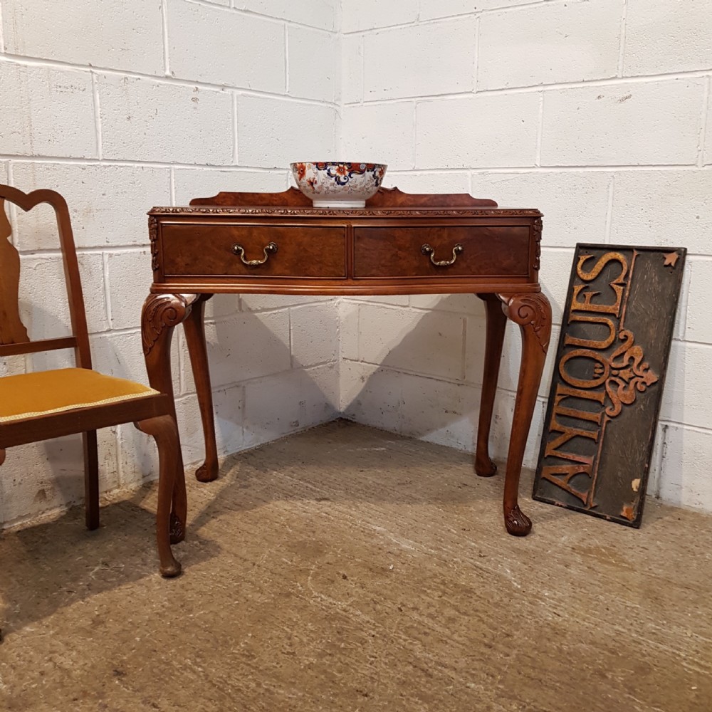 ANTIQUE BURR WALNUT SERPENTINE FRONT SIDE TABLE C1920